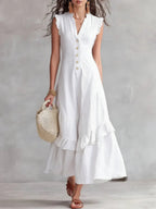 Women's Minimalist Lace Cotton And Linen Dress