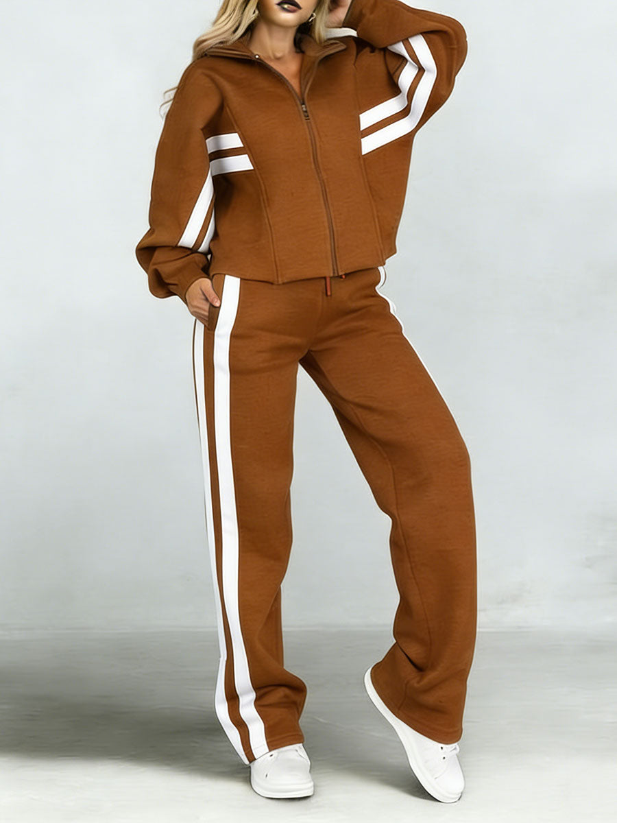 Stylish Cozy Contrasting Colors Shirt & Wide-leg Pants Linen Cotton Two-piece Set