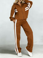 Stylish Cozy Contrasting Colors Shirt & Wide-leg Pants Linen Cotton Two-piece Set