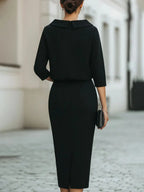 Women's Solid Color Boat Neck 3/4 Sleeve Casual Loose Top And High Waist Casual Slim Pencil Skirt Set