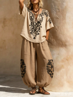 Stylish Bohemian Cotton And Linen Two-piece Set