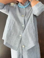Casual & Cozy Striped Linen-cotton Shirt And Pants Two-piece Set