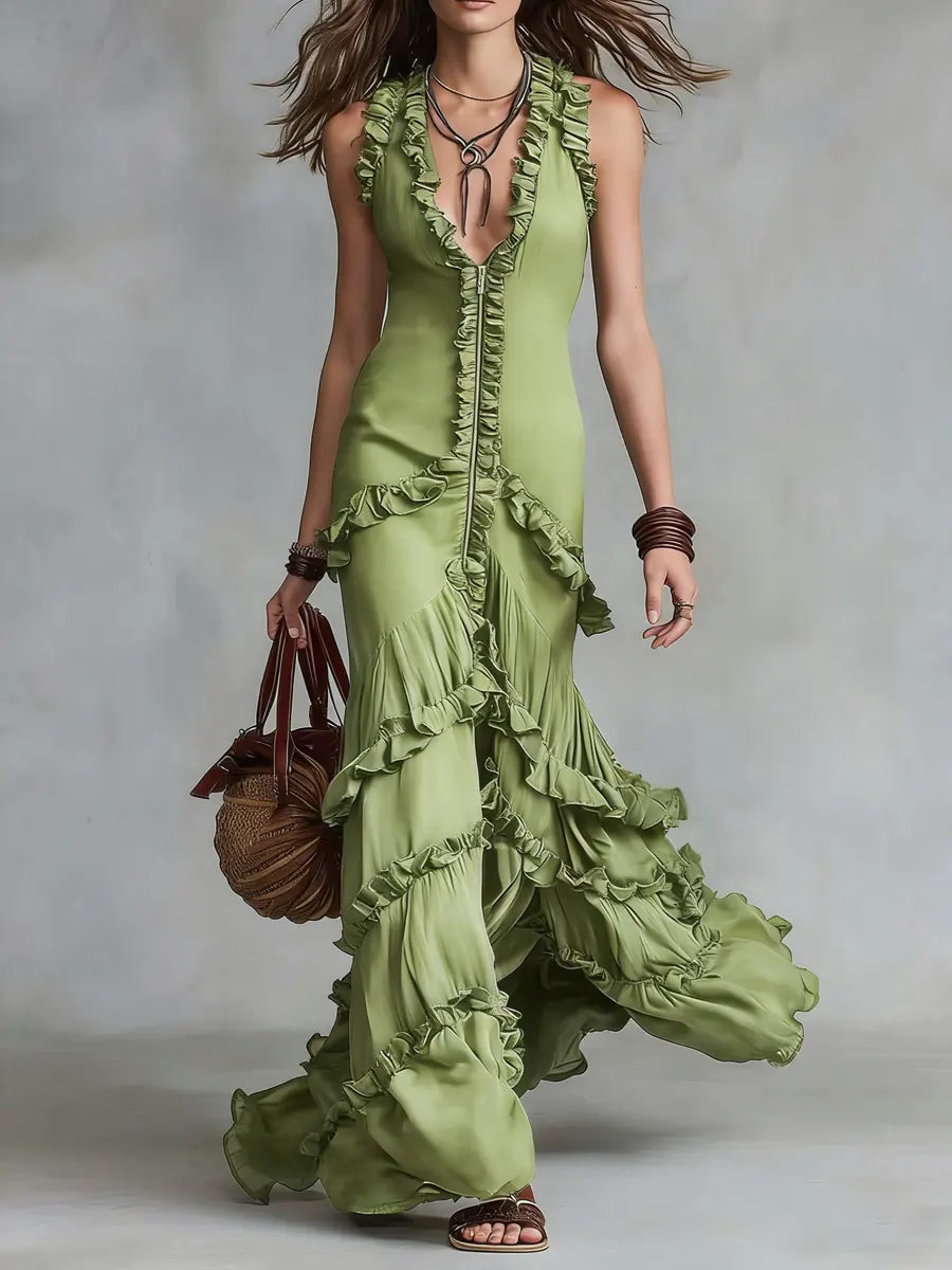 Women's Sleeveless Dress With Decorative Lace