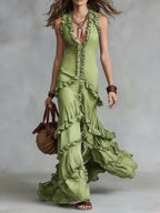 Women's Sleeveless Dress With Decorative Lace