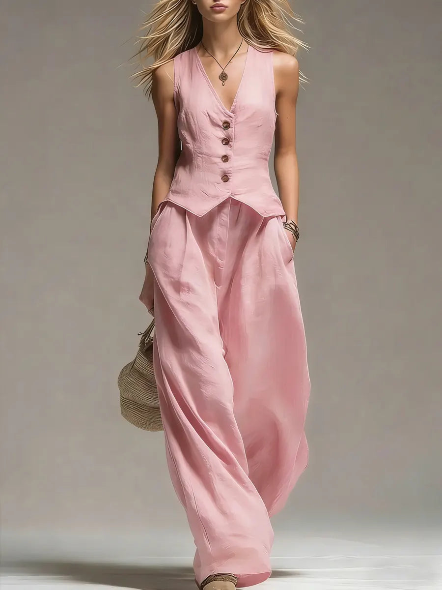 Women's Minimalist Cotton And Linen Wide-leg Pants Set