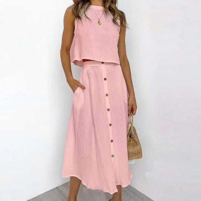 Cotton And Linen Two-Piece Dress Set