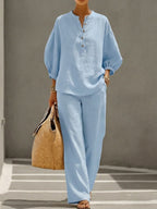 Casual Linen And Cotton Two-piece Set