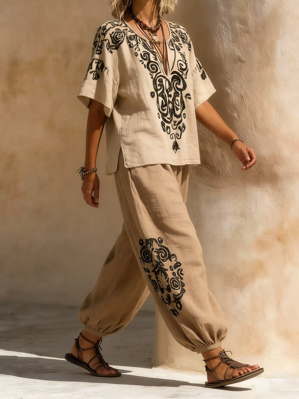 Stylish Bohemian Cotton And Linen Two-piece Set