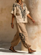 Stylish Bohemian Cotton And Linen Two-piece Set