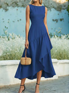 Women's Sleeveless Linen And Cotton Ruffle Hem Dress
