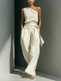 Women's Casual Off-shoulder Halter Cotton-linen Set