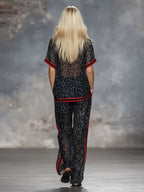 Leopard Print Chiffon Short-sleeved Top And Trousers Set
