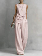 Women's Casual Simple Sleeveless Striped Cotton Linen Set