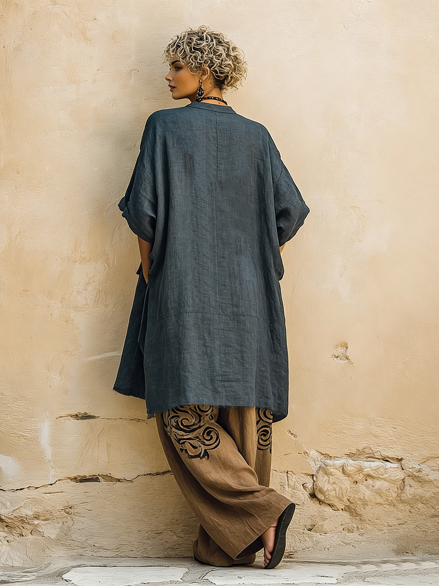 Bohemian Vintage-print Cotton-linen Three-piece Set