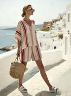 Women'S Loose Striped Holiday Shorts Set