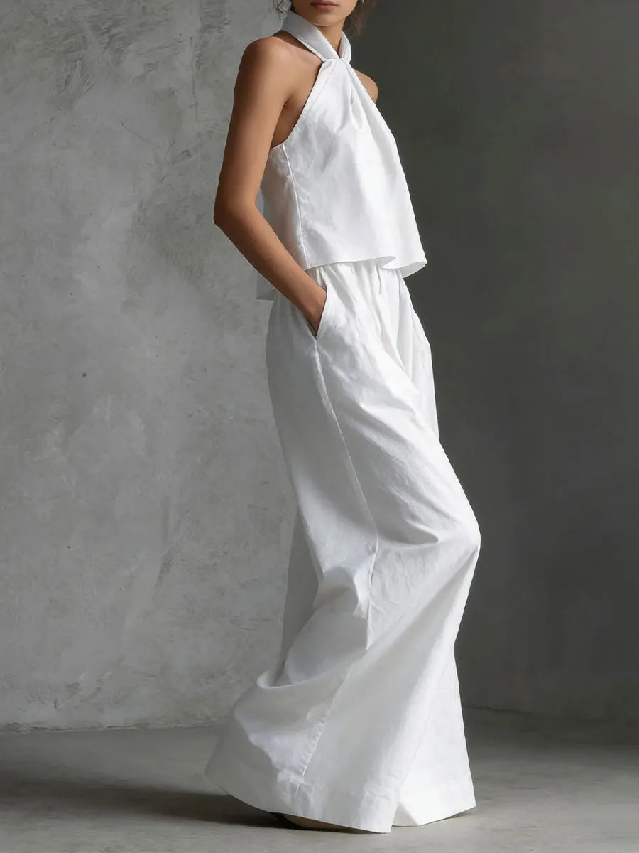 Women's Casual Sleeveless Top & High-waisted Wide-leg Pants Two-piece Set