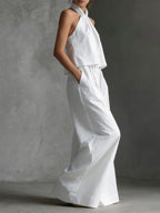 Women's Casual Sleeveless Top & High-waisted Wide-leg Pants Two-piece Set