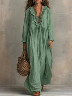 Women's Striped Art Print Casual Stylish Ruffled Vacation Maxi Dress