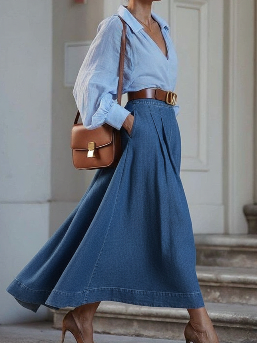 Elegant Stylish Irregular Hem Denim Skirt