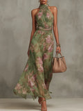 Elegant Vacation Party Floral Halter Dress