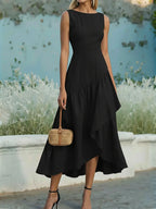 Women's Sleeveless Linen And Cotton Ruffle Hem Dress