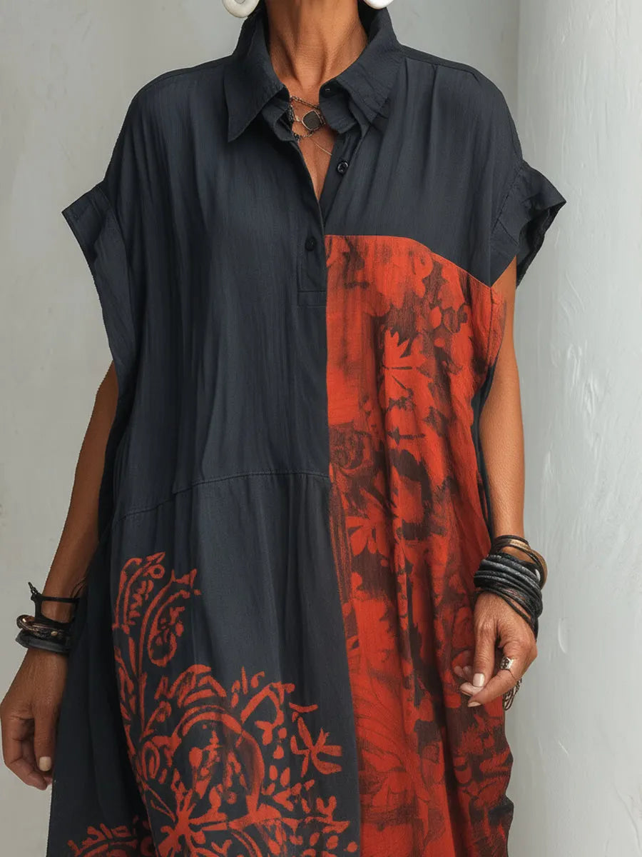 Loose-fit Cotton-linen Shirt Dress With Abstract Print