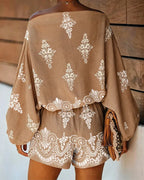 Loose-fit Casual Polka-dot Print Linen And Cotton Shirt And Pants Two-piece Set