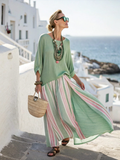 Hemp Women's Vacation Striped Skirt Two-piece Set