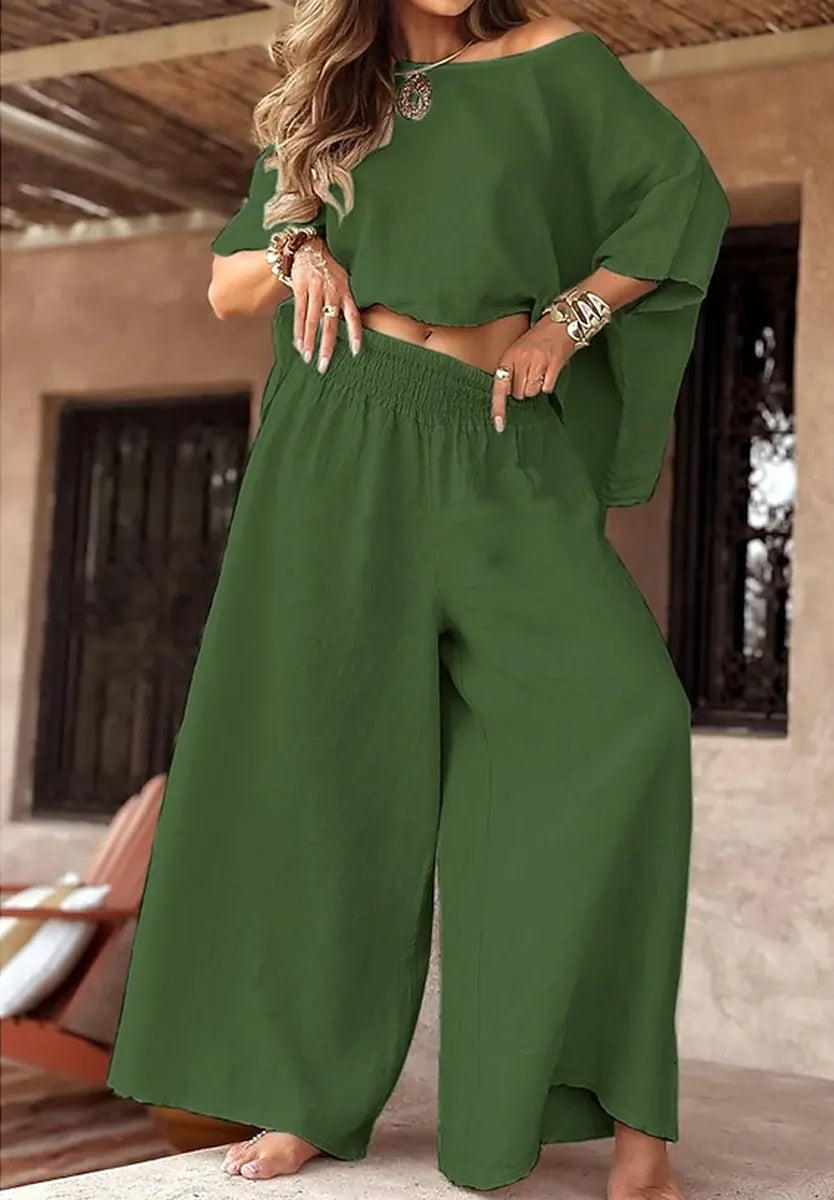 Women's Chic Casual Stylish Cotton Linen Top & Maxi Pants Set