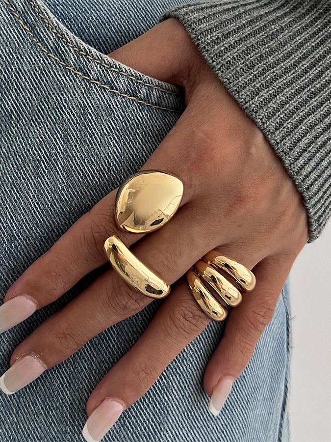 Women's Smooth Irregular Geometric Open Ring Set