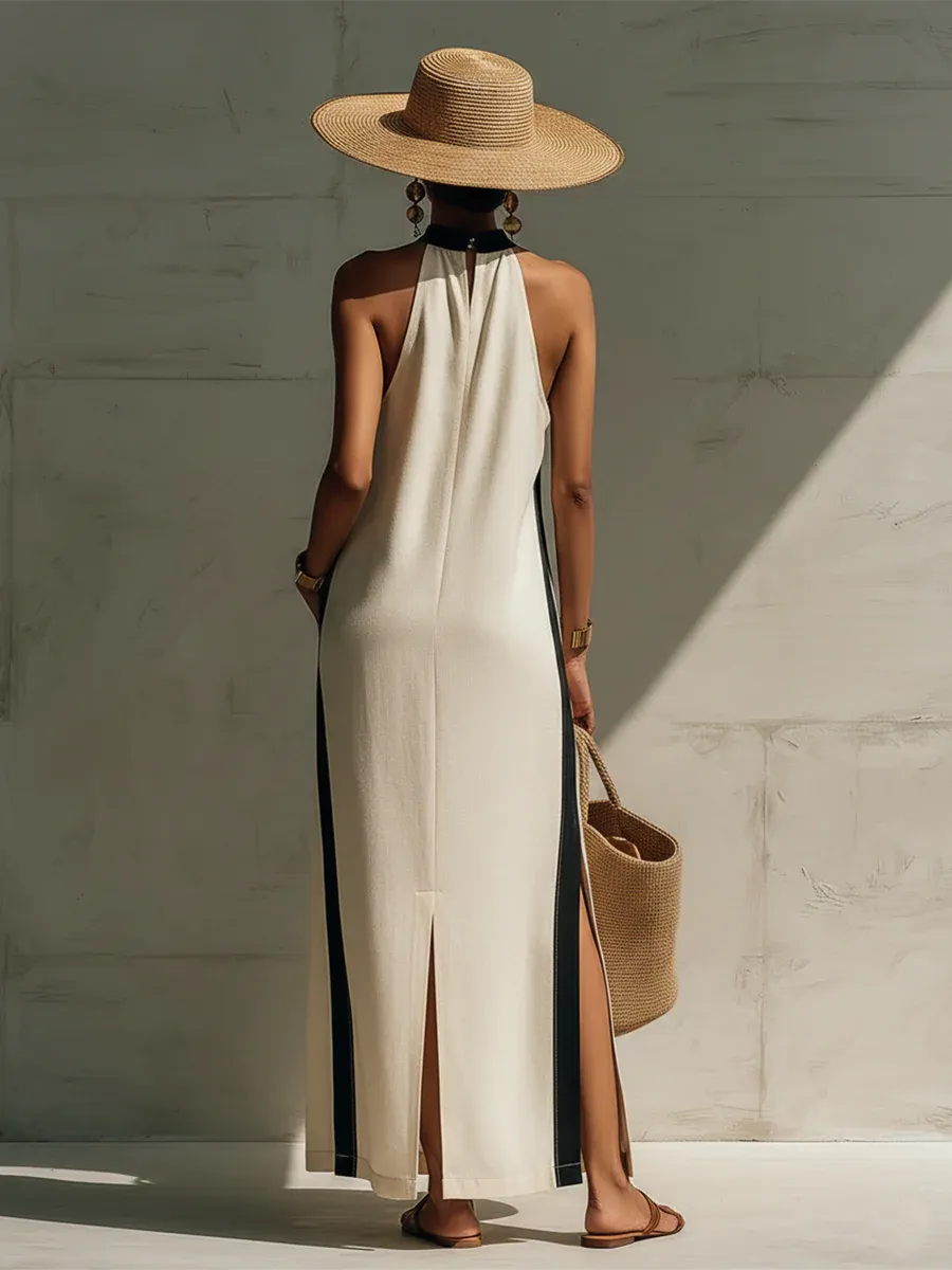 Classic And Elegant Decorative Trim Linen-cotton Dress