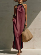 Classic And Elegant Decorative Trim Linen-cotton Dress