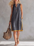 Women's V-neck Sleeveless Casual Loose Cotton-linen Dress