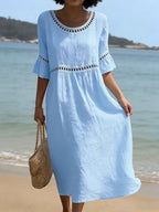 Cozy Lace Splicing Loose Cotton-linen Dress