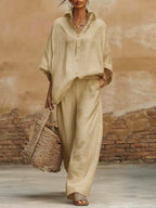 Elegant Classic Striped Shirt And Wide-leg Pants Two-piece Set