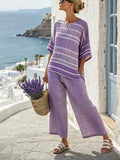 Women'S Loose Striped Printed Wide Leg Pants Set