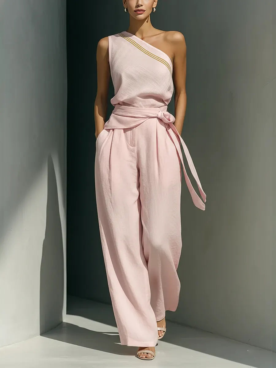 Women's Casual Off-shoulder Halter Cotton-linen Set