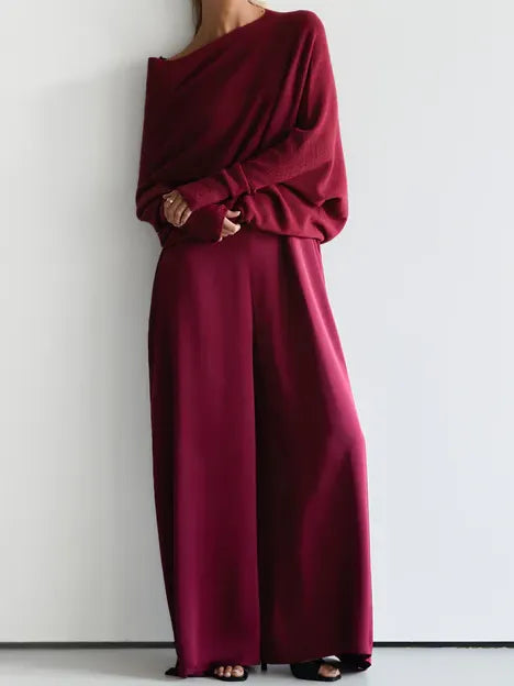Minimalist Cozy Irregular Sweater And Jumpsuit Set