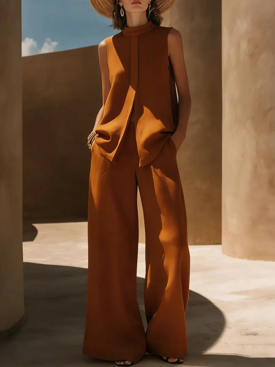 Women's Minimalist Elegant Cotton And Linen Wide-leg Pants Set