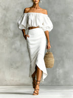 Women's Minimalist Cotton-linen Blend Off-shoulder Skirt Set