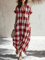 Casual Linen And Cotton Plaid Dress