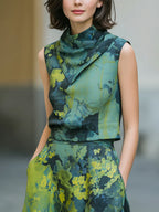 Elegant Floral Print Shirt And Skirt Two-piece Set