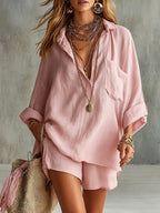 Comfortable & Loose-fitting Cotton-linen Two-piece Set