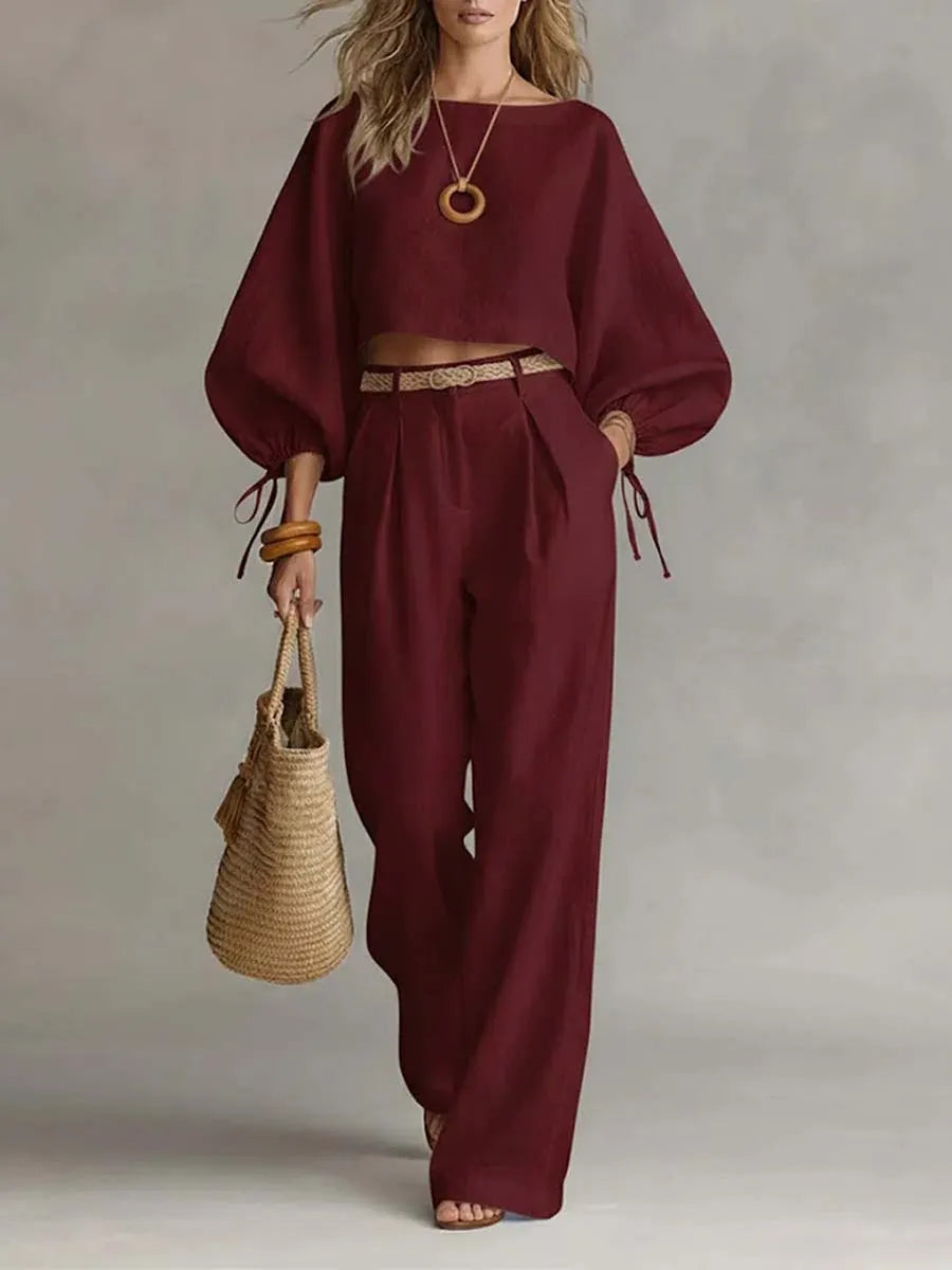 Women's Casual Minimalist Cotton And Linen Set