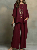 Women's Casual Simple Cotton And Linen Set