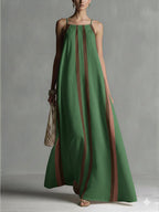 Casual Striped Linen And Cotton Maxi Sleeveless Dress