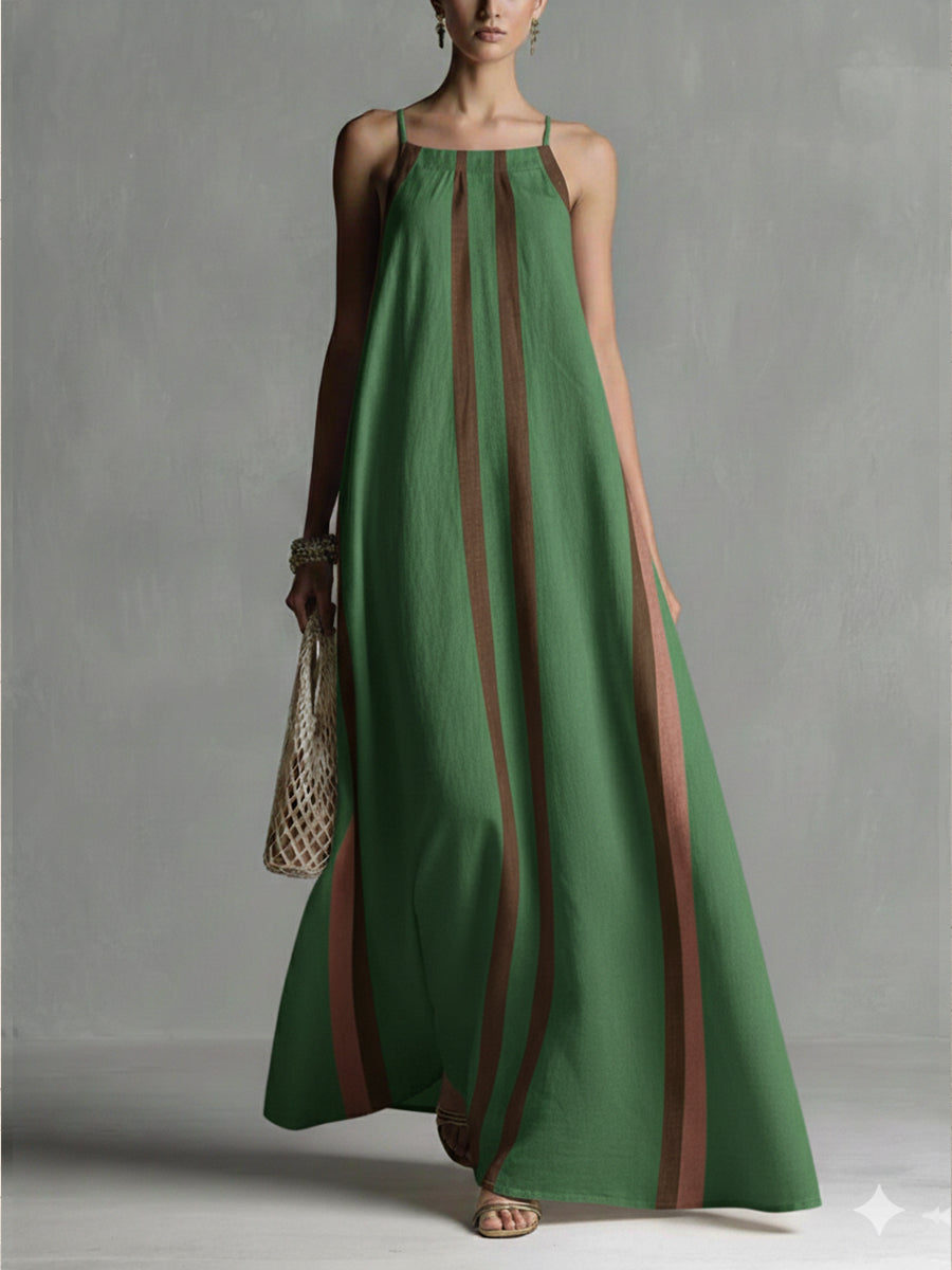 Casual Striped Linen And Cotton Maxi Sleeveless Dress