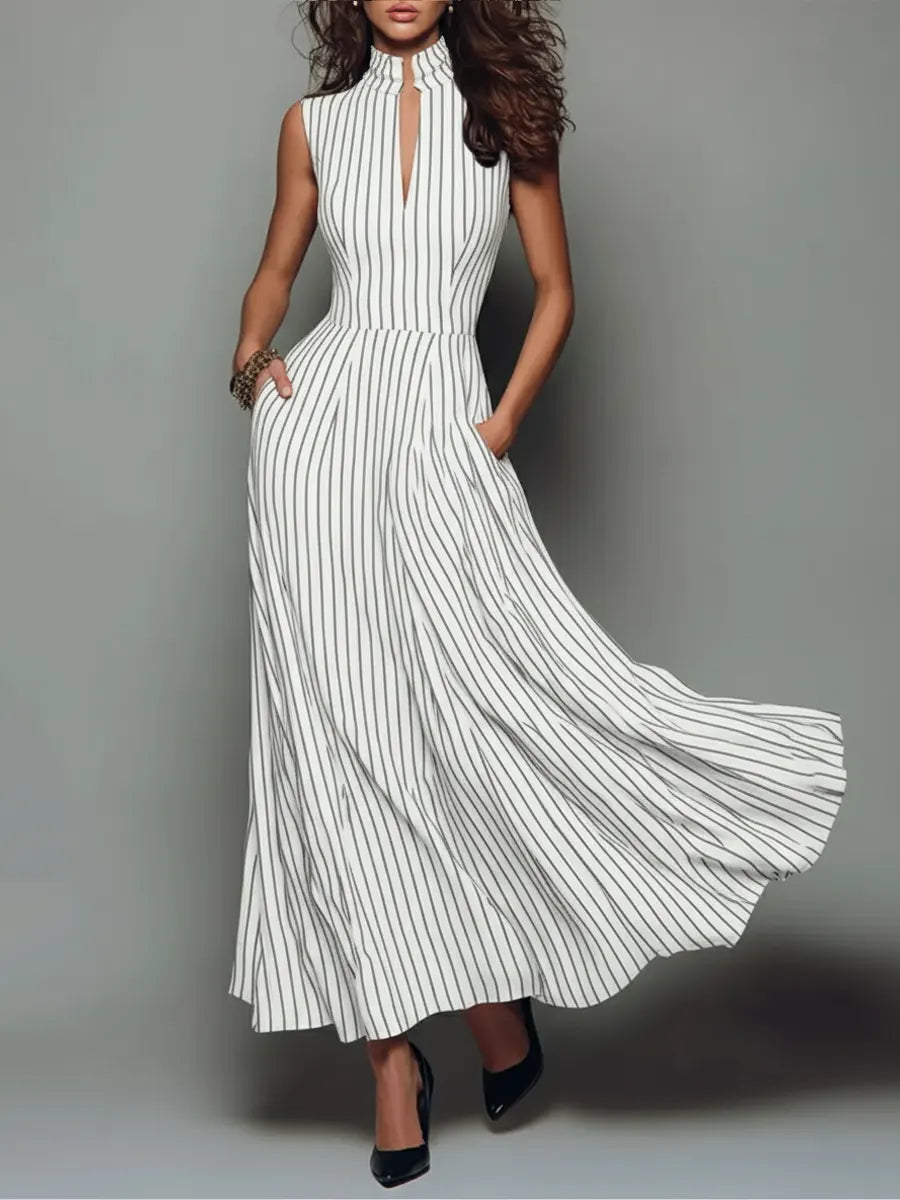 Women's Minimalist Striped Cotton Linen Dress