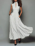 Women's Minimalist Striped Cotton Linen Dress