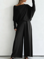 Minimalist Cozy Irregular Sweater And Jumpsuit Set